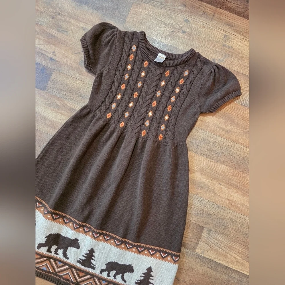 Gymboree Kid's Intarsia Brown Bear Montana Mountain Sweater Dress Size 12